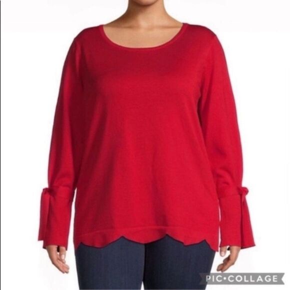 Maree Pour Toi Red Scalloped Hem Sweater NWT Plus Size 12/14 Soft Knit Holiday - Picture 5 of 9